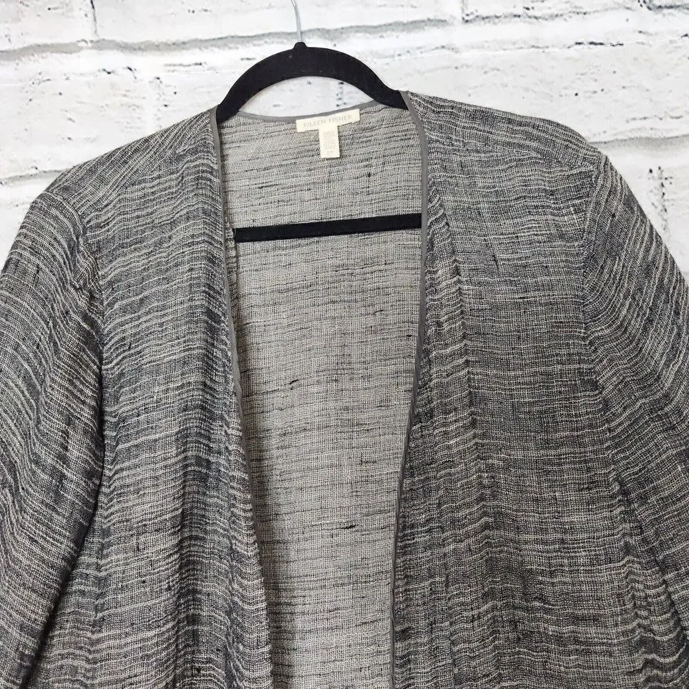Eileen Fisher Womens Small Organic Linen Gray Lightweight Cardigan Lagenlook